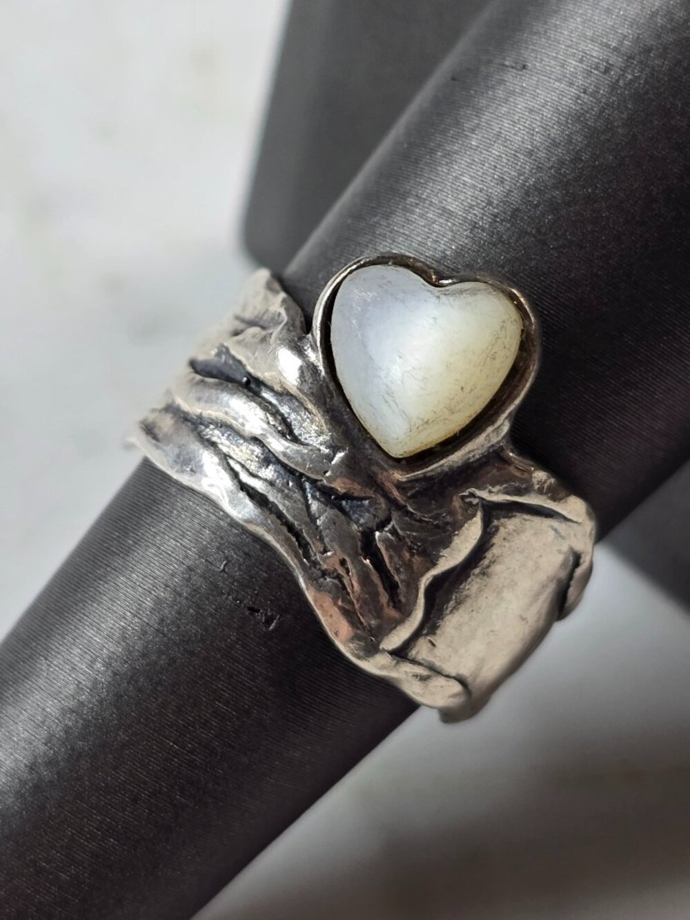 Womens Vintage Estate Sterling Silver Modernist Israel Heart Ring 5.9g #E3233